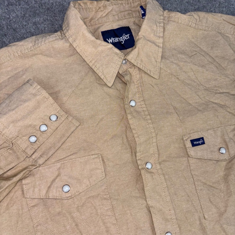 Wrangler Western Snap Shirt Mens XLT Khaki Tan Long Sleeve Cotton Cowboy Work